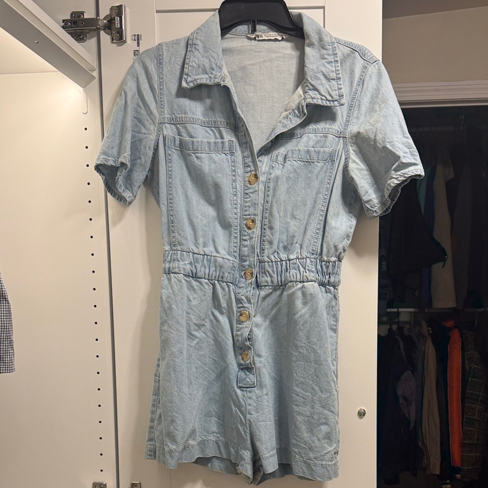 Zara Light Blue Denim Jumpsuit